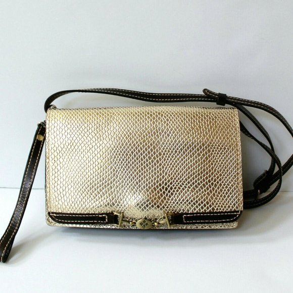 Patricia Nash Gold Metallic Python Apricale Crossbody Wristlet Clutch Bag Purse - Picture 1 of 12